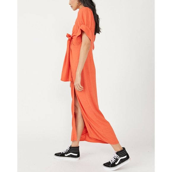 🎉LAST CHANCE🎉 FREE PEOPLE Vintage Summer Midi Dress / Tangerine Tango - Picture 2 of 6